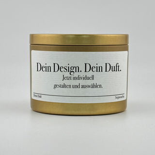 Kerze mit Wunschtext: Dose in Gold, Ø 8,0 cm