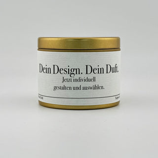 Kerze mit Wunschtext: Dose in Gold, Ø 6,5 cm