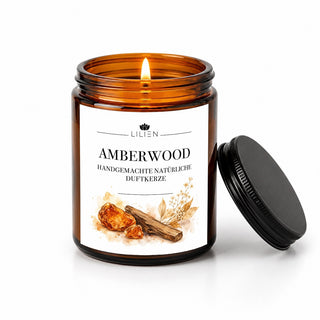 Duftkerze mit Duftnote Amberwood im Tiegel