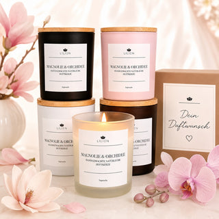 Duftkerze mit Duftnote Magnolie & Orchidee