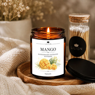 Duftkerze mit Duftnote Mango im Tiegel