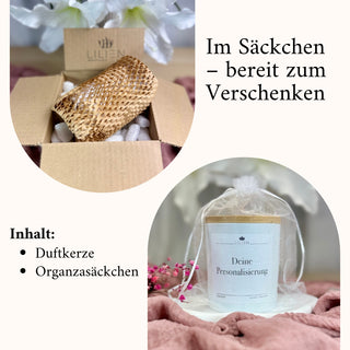 Duftkerze im Glas mit „Wunschtext“