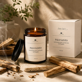 Duftkerze mit Duftnote Palo Santo im Tiegel